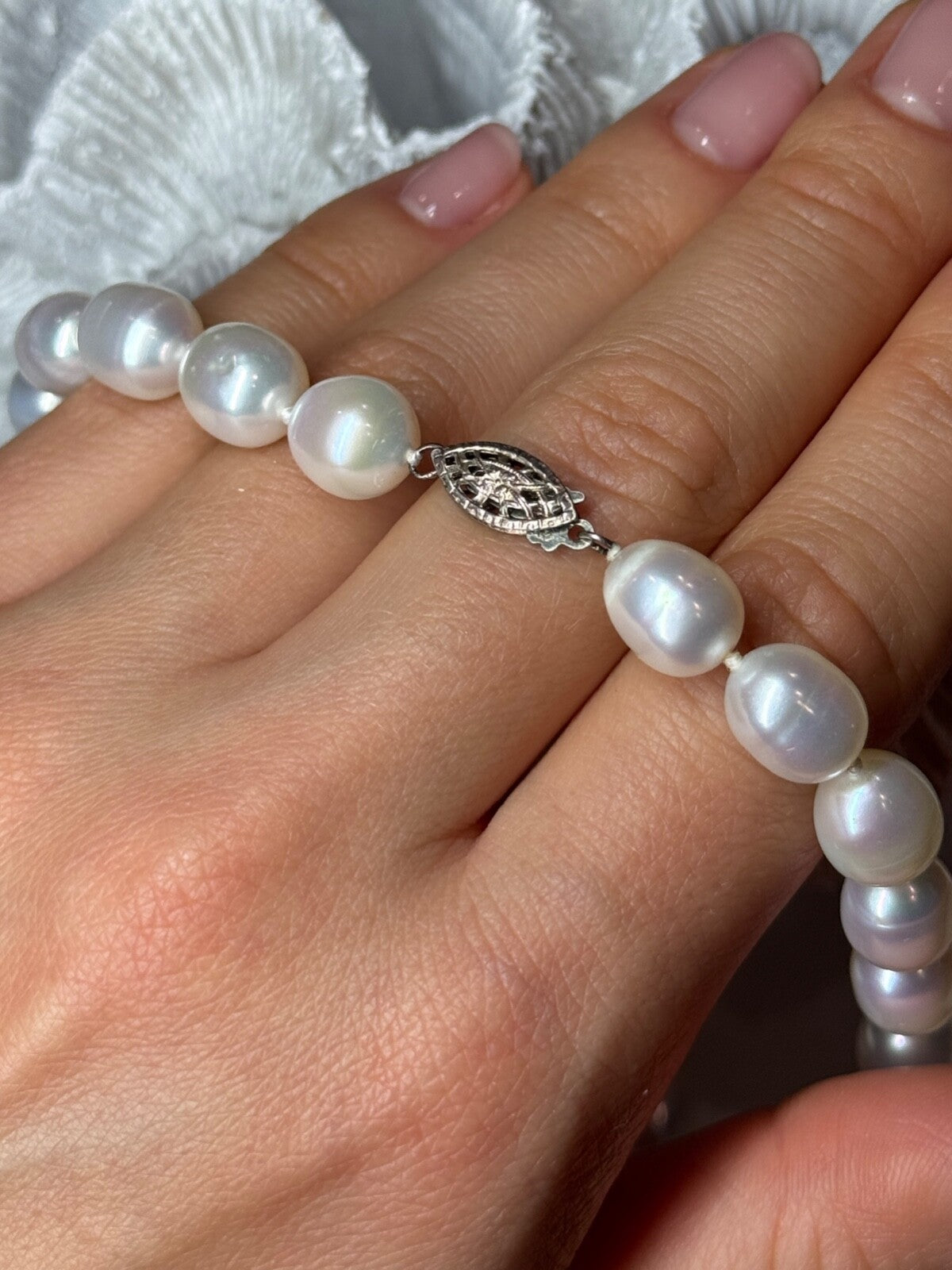 925 Sterling Silver Freshwater Pearls Necklace Length 18 IN