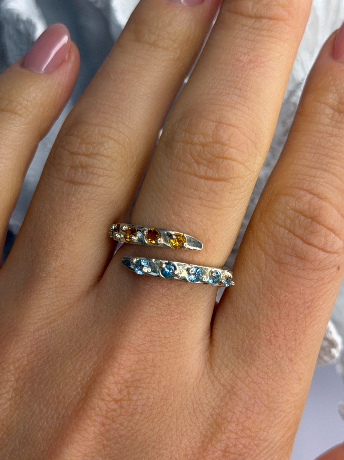925 Sterling Silver Citrine & Topaz Ring Size 8