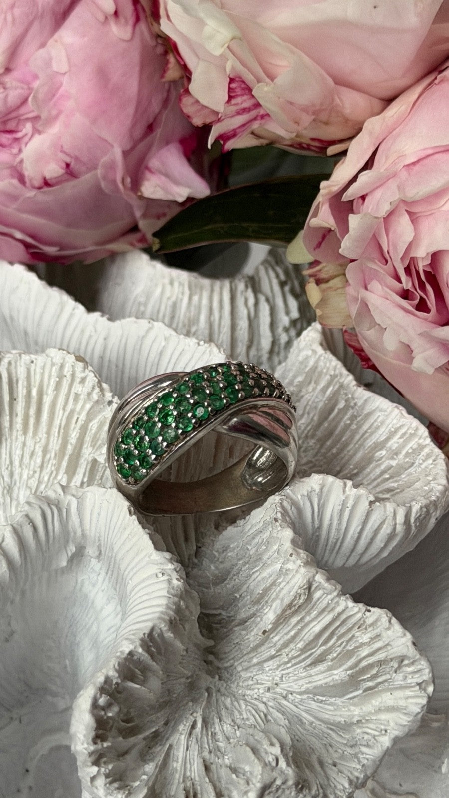 925 Sterling Silver Emerald Ring Size 7