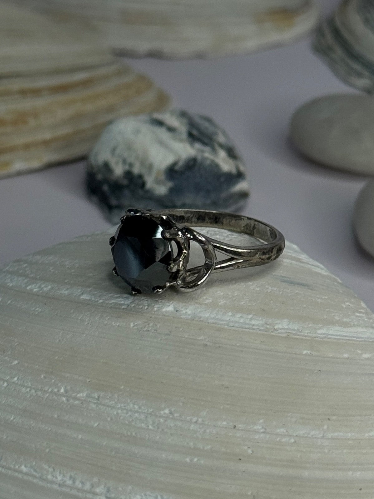 Vintage 925 Sterling Silver Hematite Ring Size 6