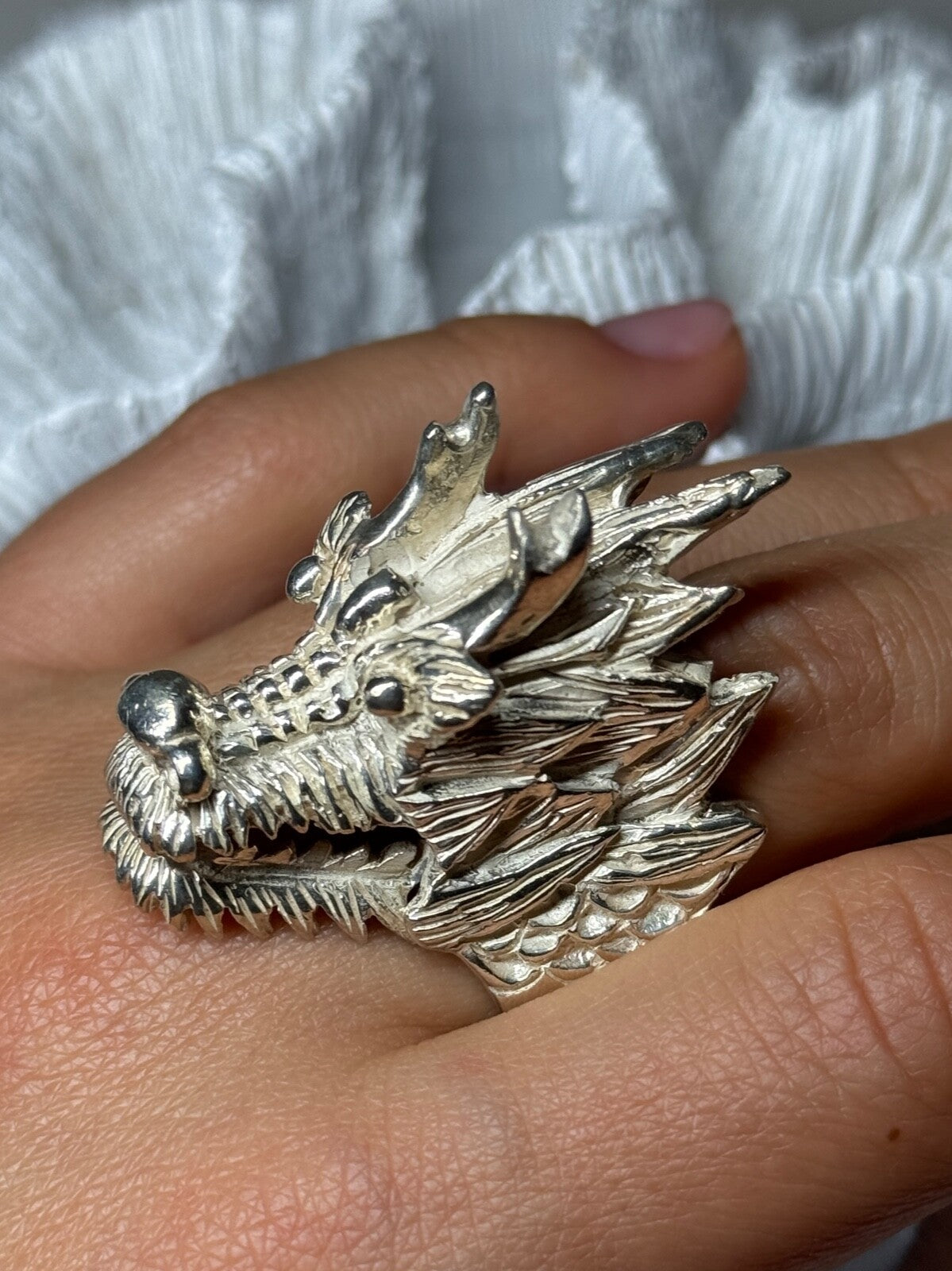 925 Sterling Silver Dragon Ring Size 11