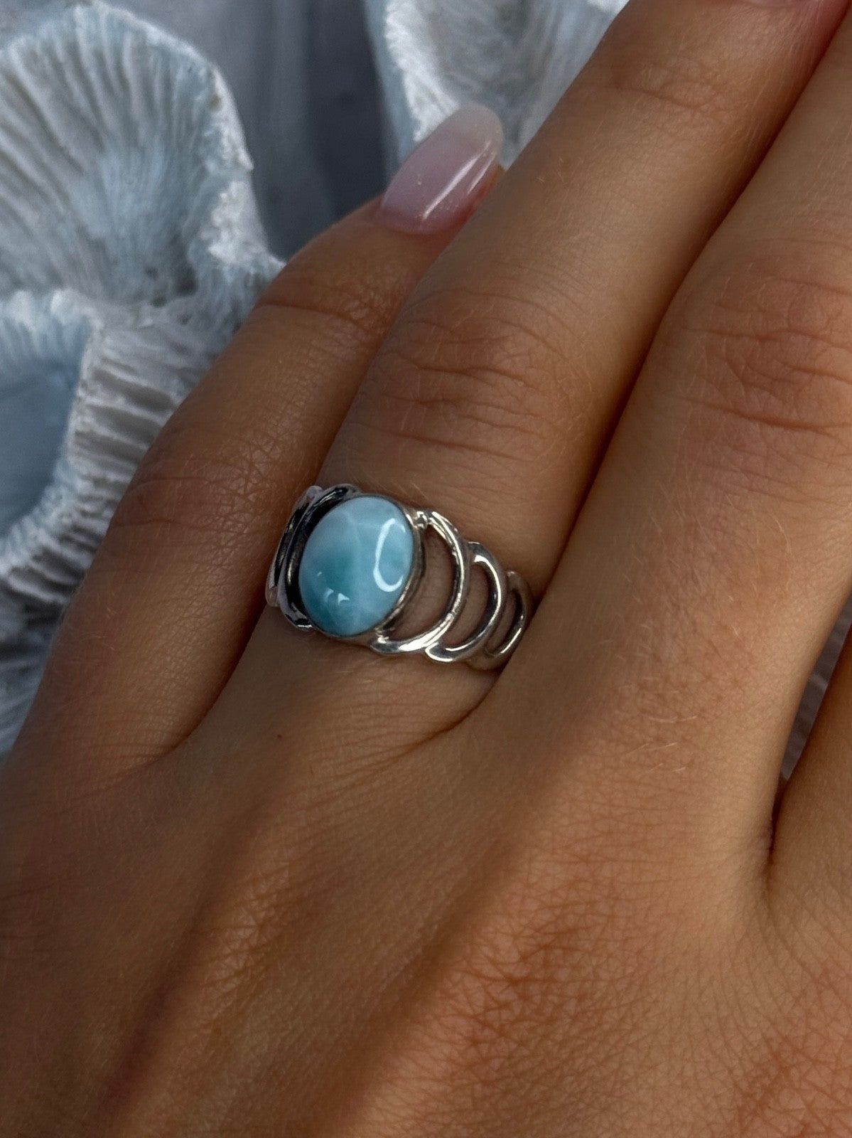 925 Sterling Silver Larimar Ring Size 7