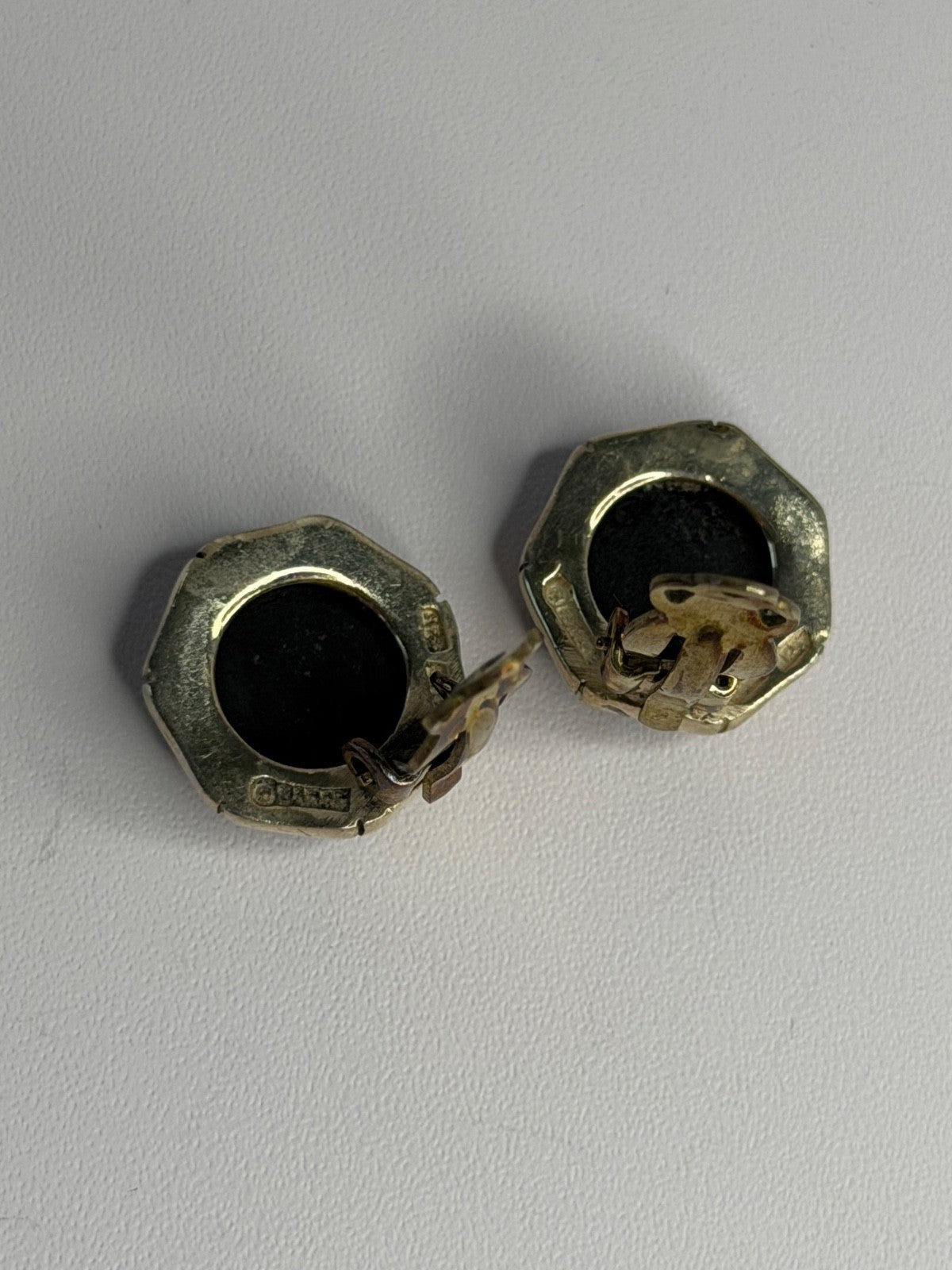Vintage 925 Sterling Silver Black Onyx Clip-On Earrings