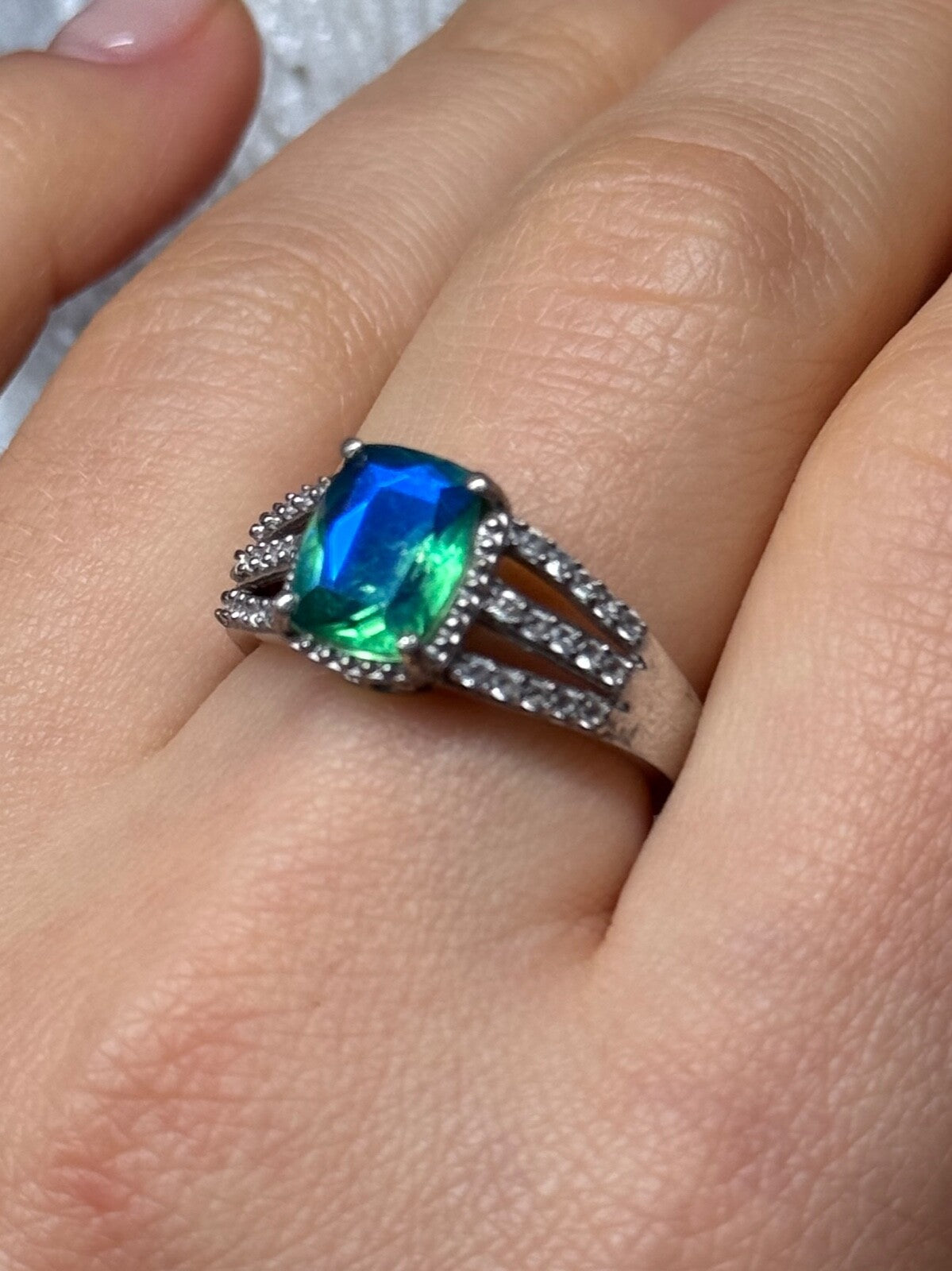 925 Sterling Silver Spinel & Beryl Ring Size 7.5