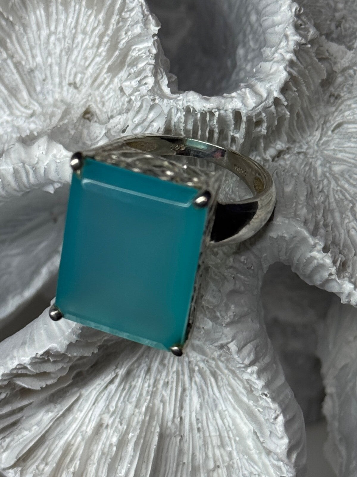 925 Sterling Silver Aquamarine Ring Size 7.5
