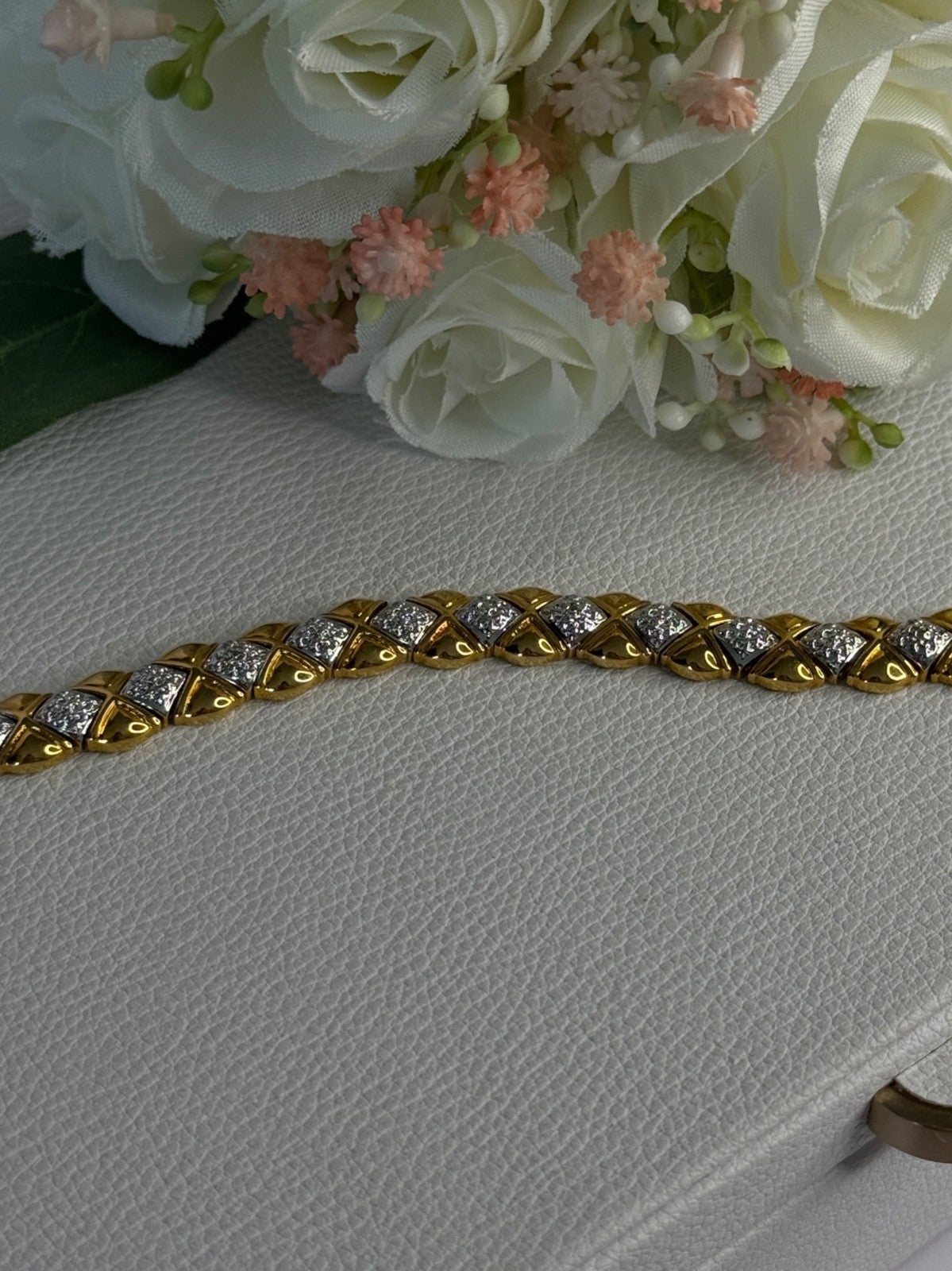 Charming 925 Sterling Silver Gold Plated Bracelet Length 7.5 Inch