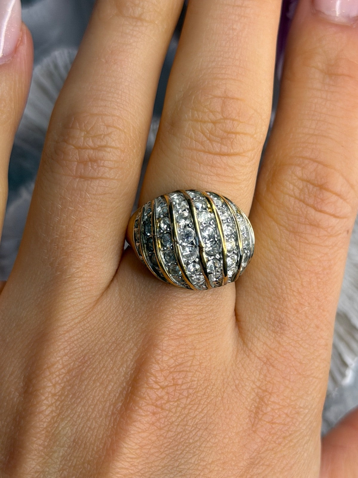 925 Sterling Silver Gold Plated Cz Ring Size 8