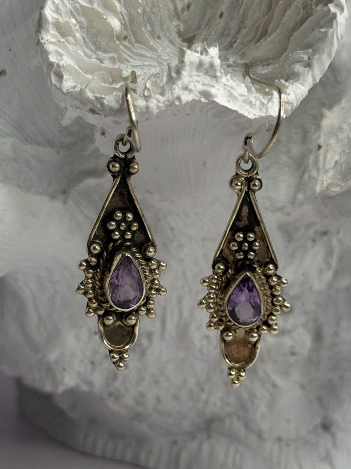 Vintage 925 Sterling Silver Amethyst Earrings