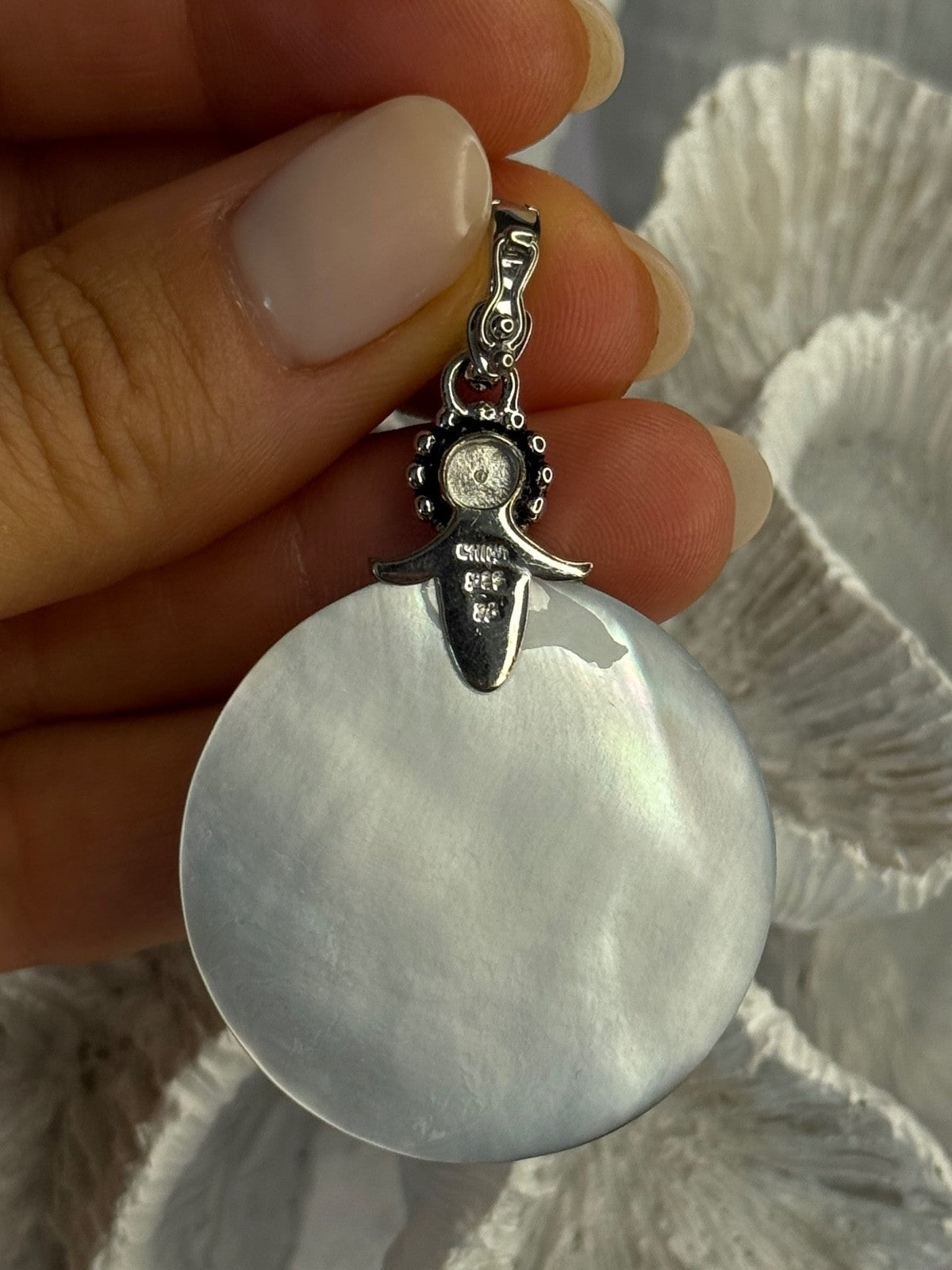 925 Sterling Silver Abalone & Pearl Pendant Length 2.30 Inch