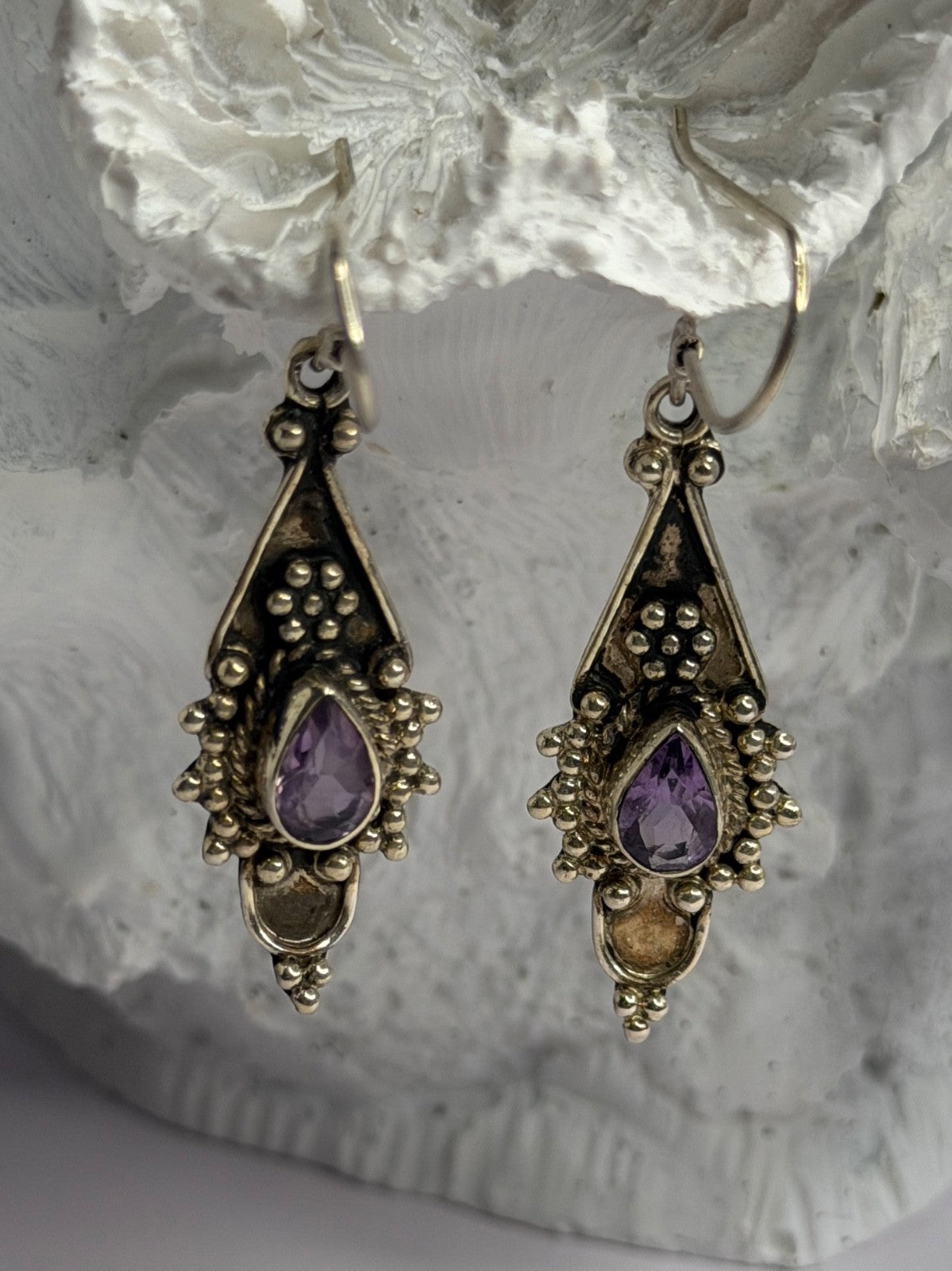 Vintage 925 Sterling Silver Amethyst Earrings