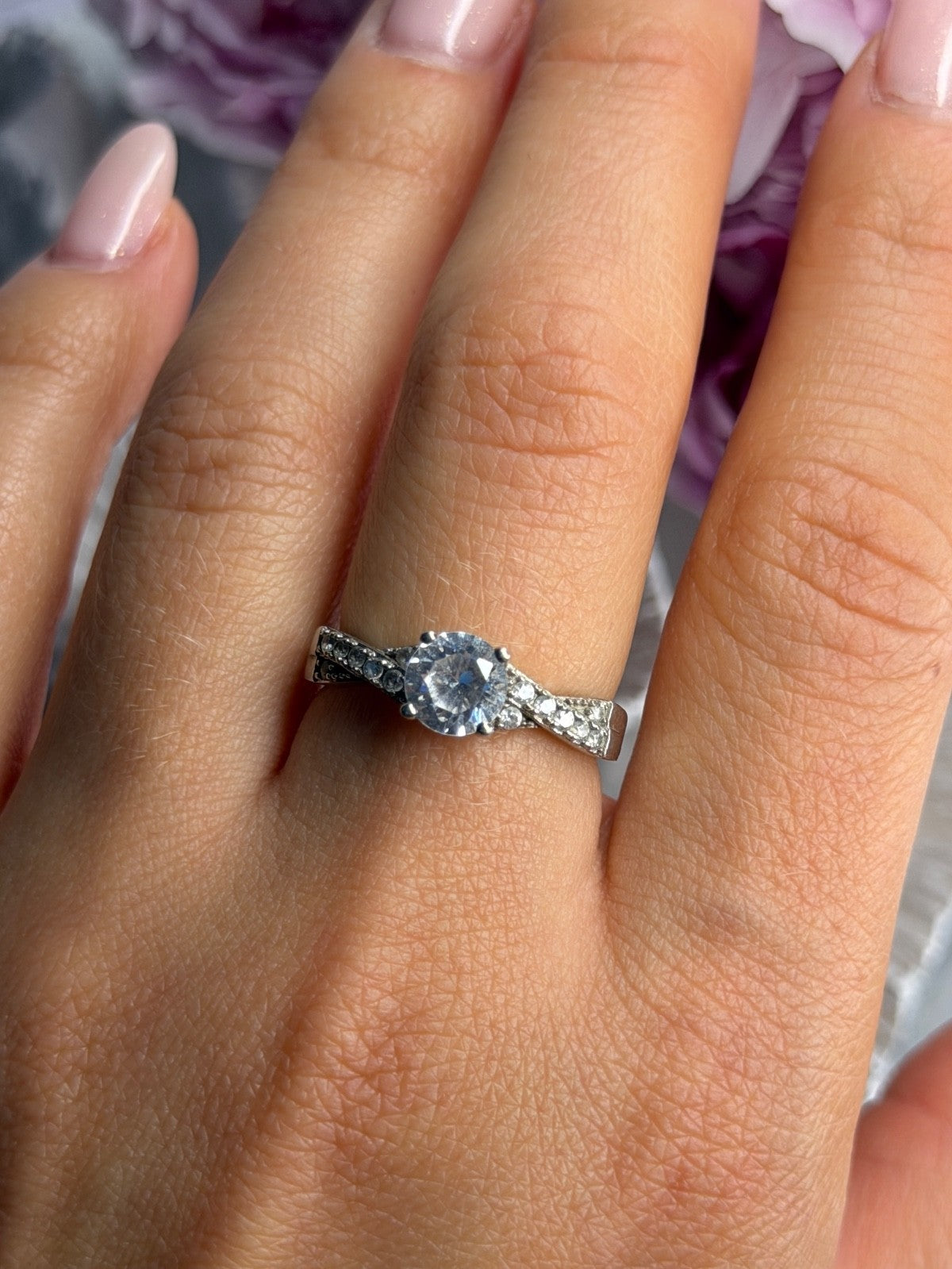 925 Sterling Silver White Spinel Ring Size 8