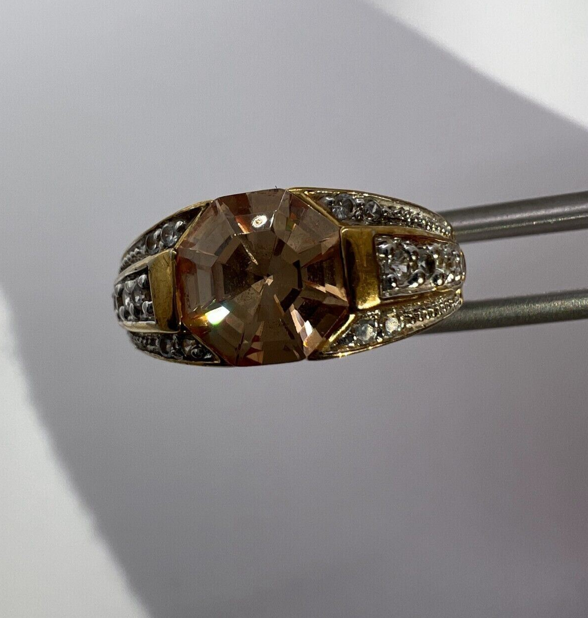 925 Sterling Silver Gold Plated Citrine & CZ Ring Size 6.5