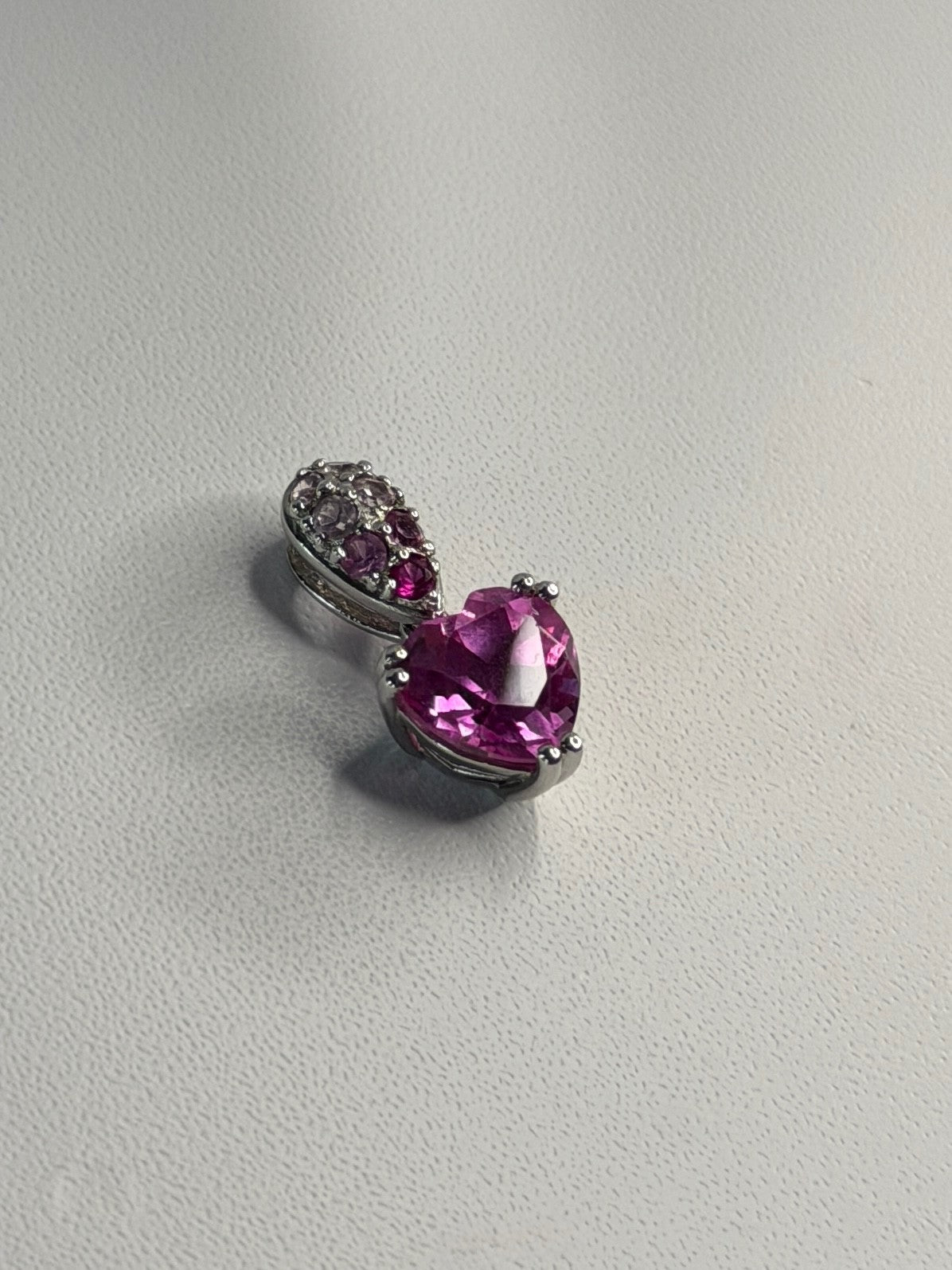 10K White Gold Pink Topaz Heart Pendant