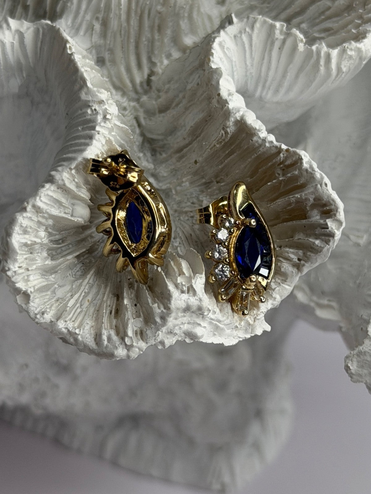 925 Sterling Silver Gold Plated Blue & White Sapphire Earrings