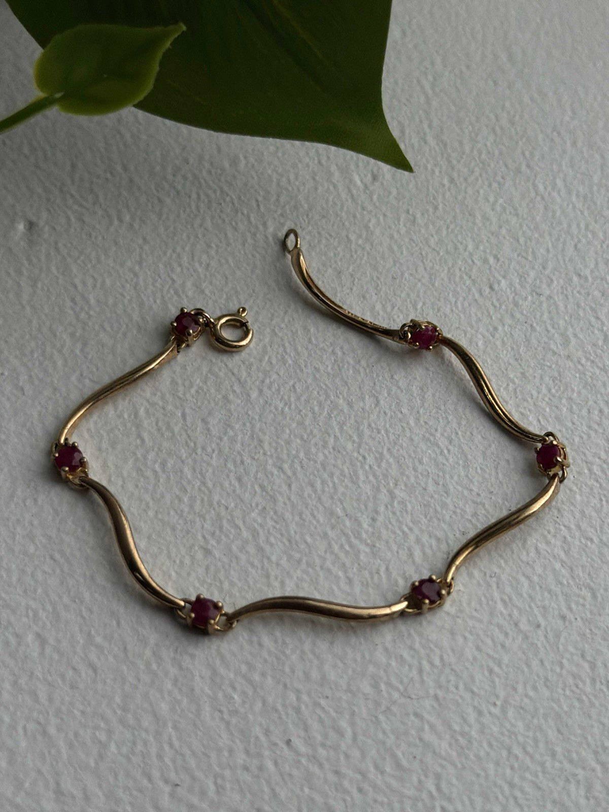 Elegant 925 Sterling Silver Gold Plated Ruby Bracelet 7