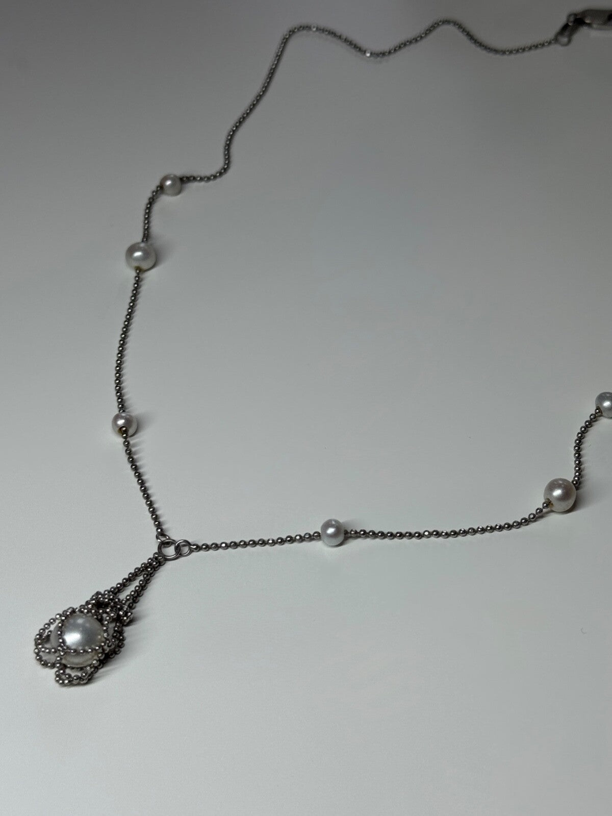 925 Sterling Silver Pearls Necklace Length 18 Inch Elegant