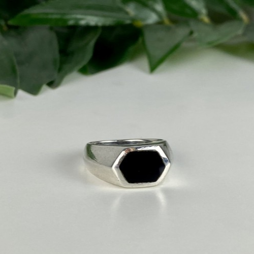 925 Sterling Silver Black Nephrite (Jade) Ring Size 10