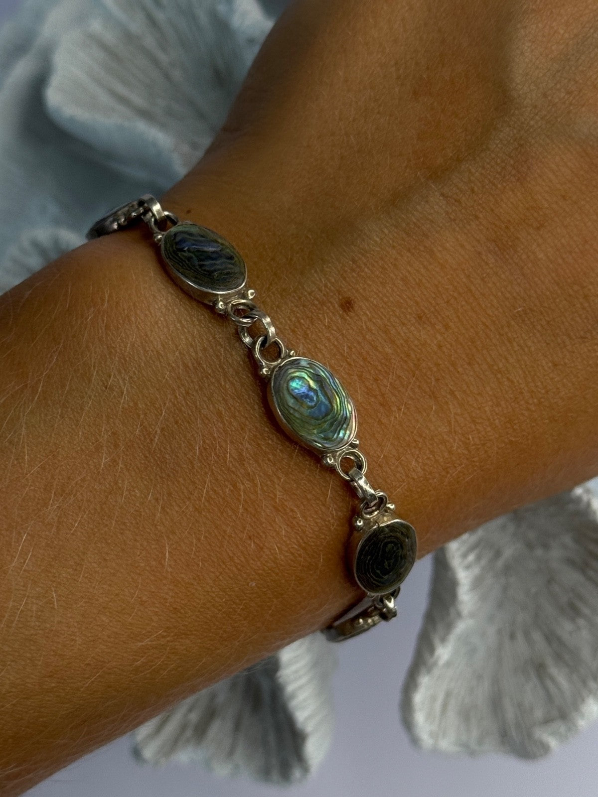 Vintage 925 Sterling Silver Abalone Bracelet Length 6.5