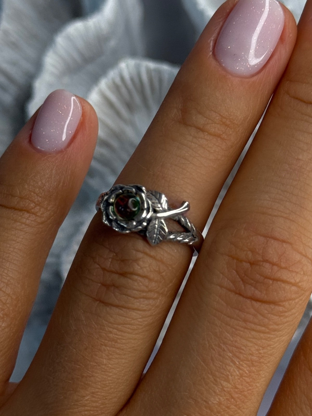 925 Sterling Silver Watermelon Tourmaline Flower Ring Size 6