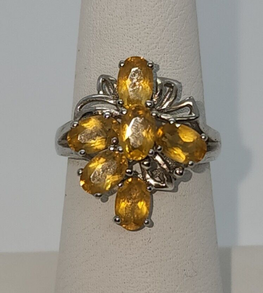 925 Sterling Silver Citrine Ring Size 6.5