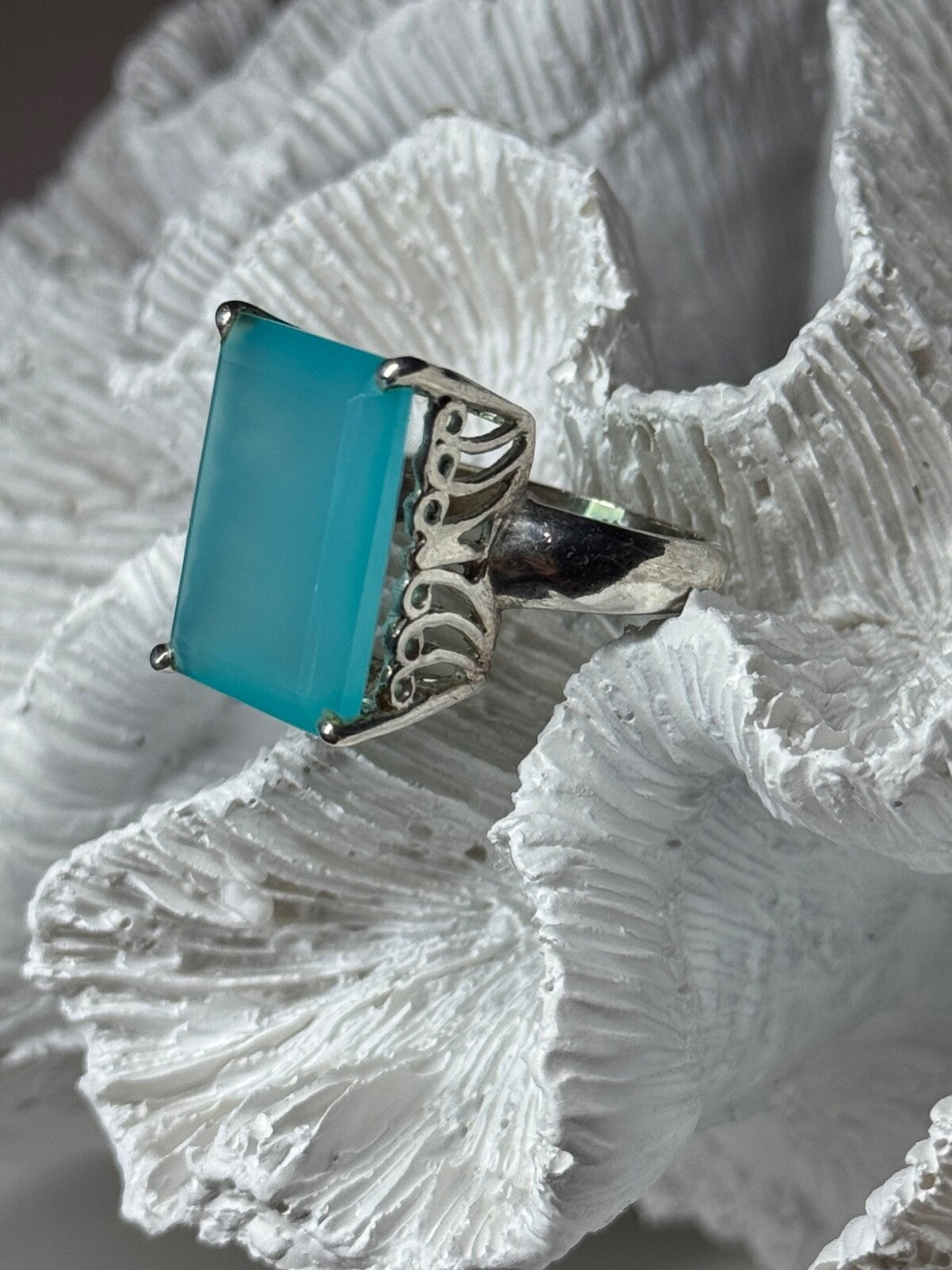 925 Sterling Silver Aquamarine Ring Size 7.5