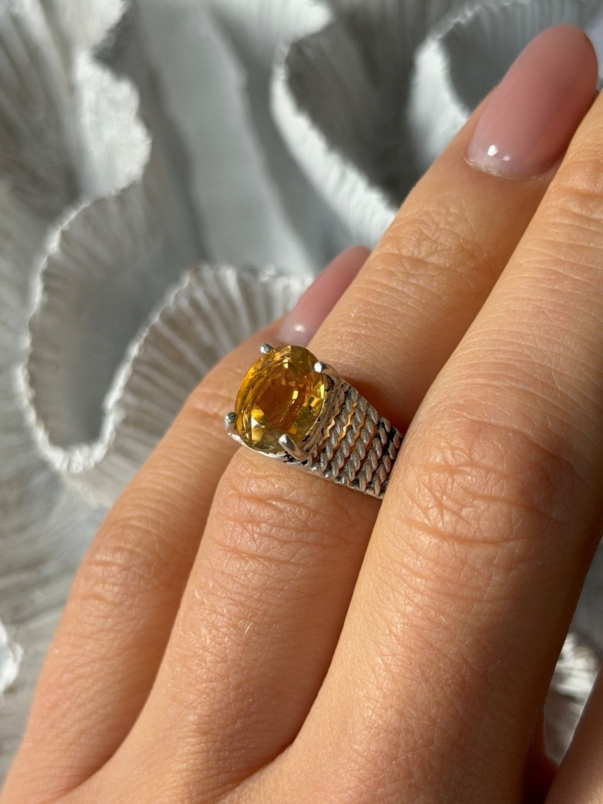 925 Sterling Silver Citrine Ring Size 6