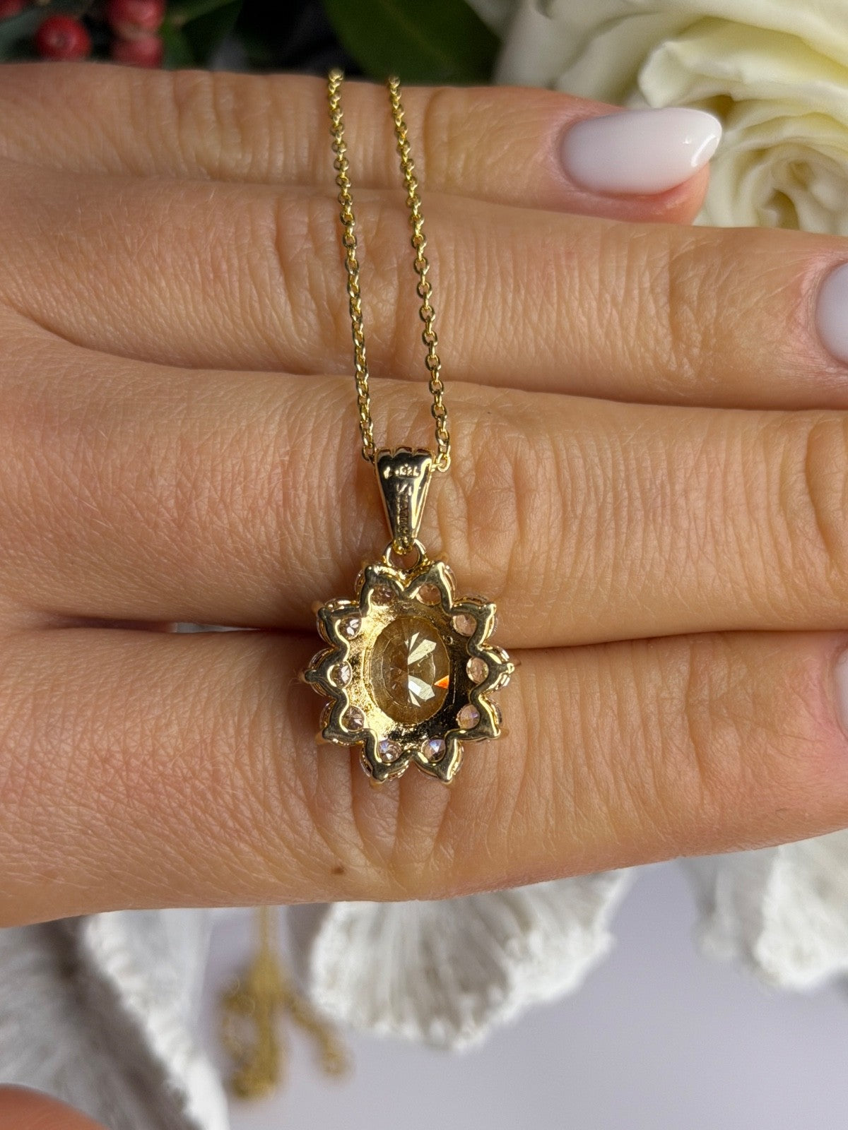 Stauer 925 Sterling Silver Gold Plated Yellow & White Cz Flower Necklace