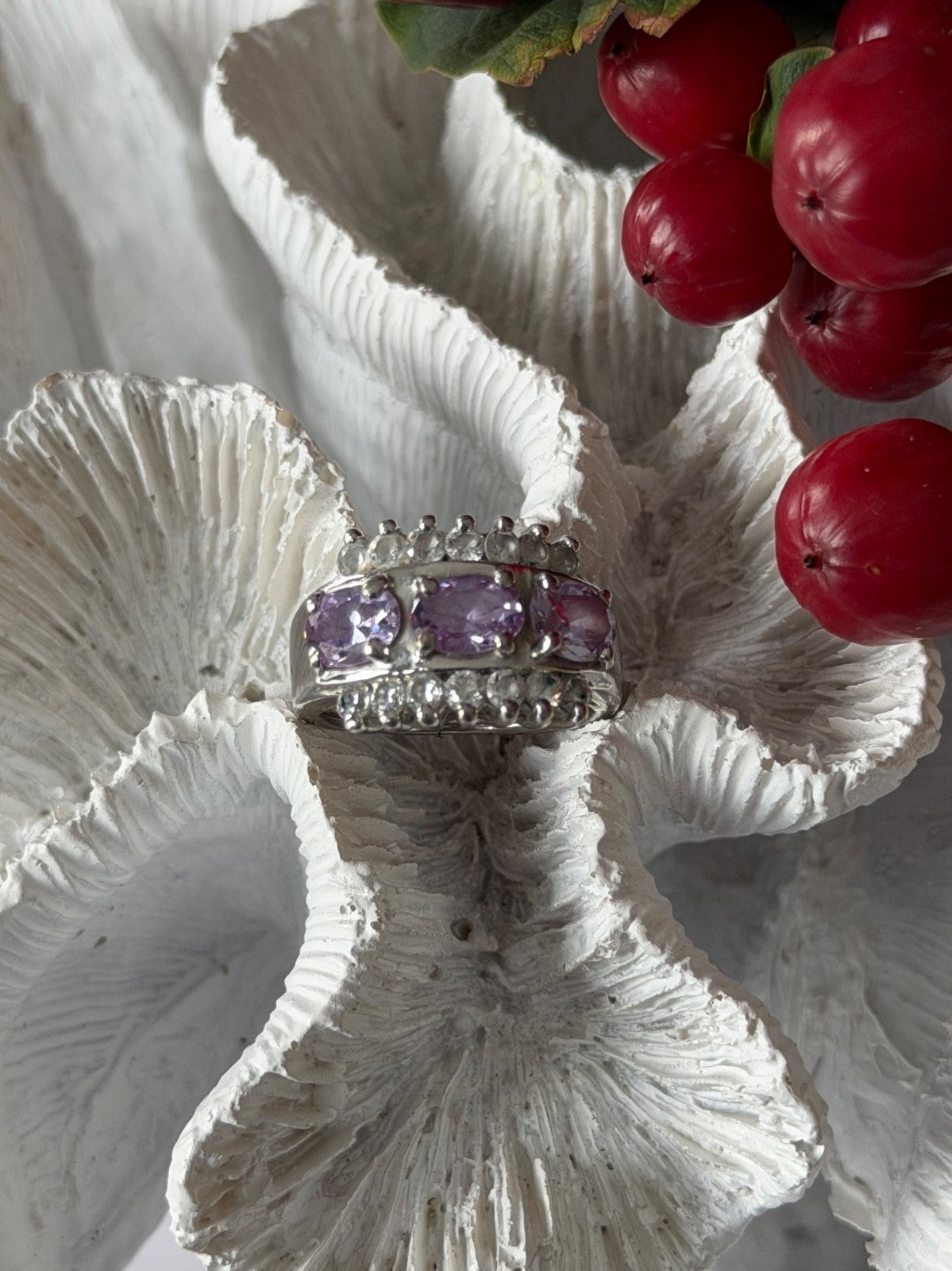 925 Sterling Silver Amethyst & Beryl Ring Size 7