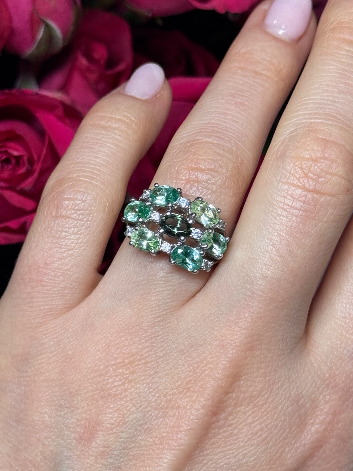 925 Sterling Silver Spinel & CZ Ring Size 6