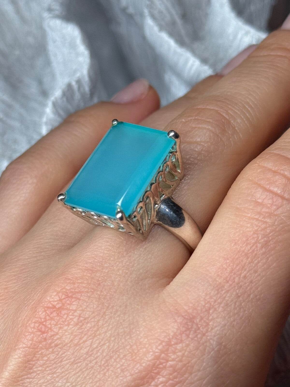 925 Sterling Silver Aquamarine Ring Size 7.5