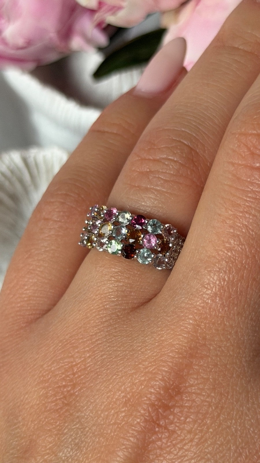 925 Sterling Silver Multi Color Spinel Ring Size 6