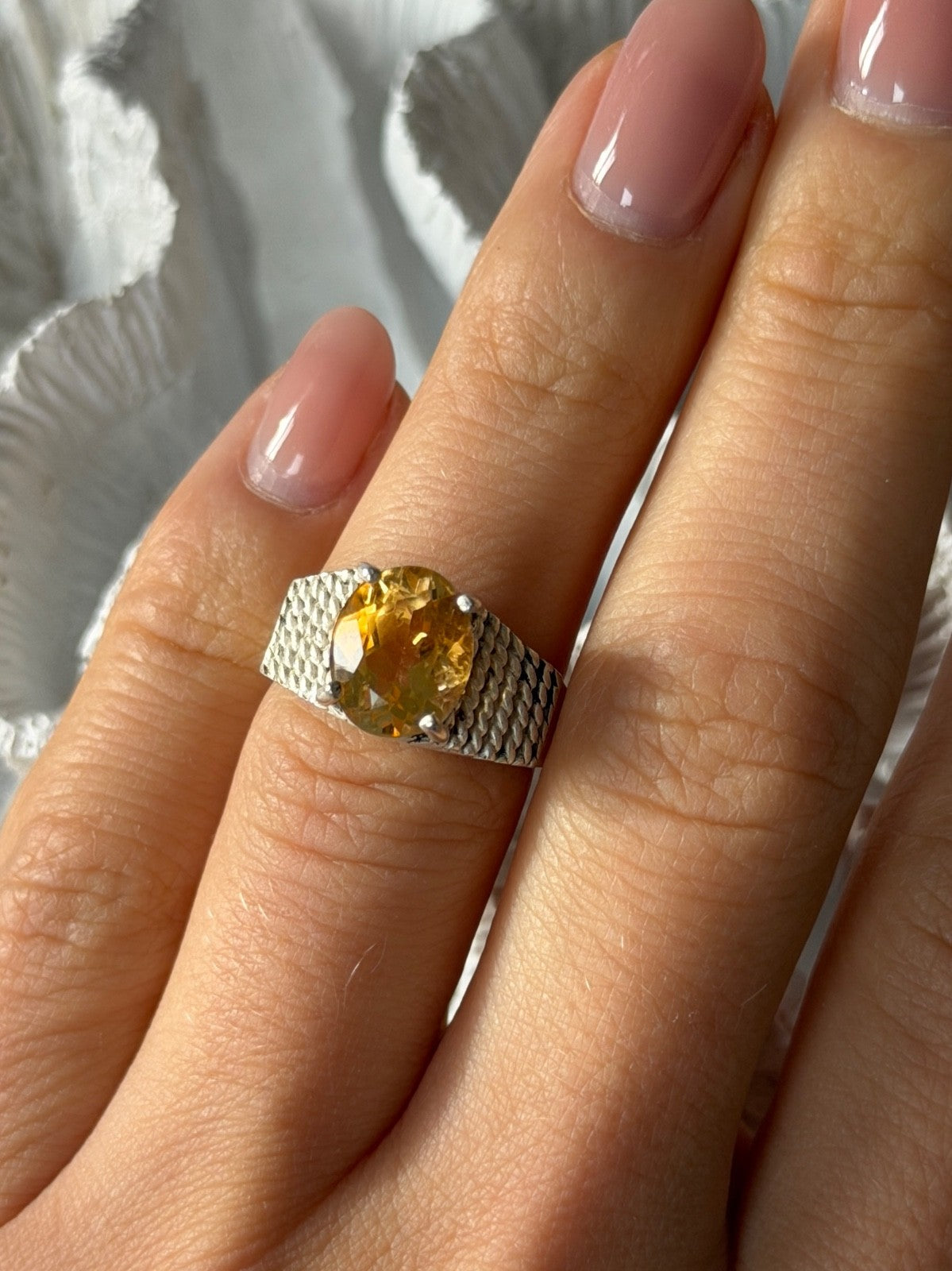 925 Sterling Silver Citrine Ring Size 6