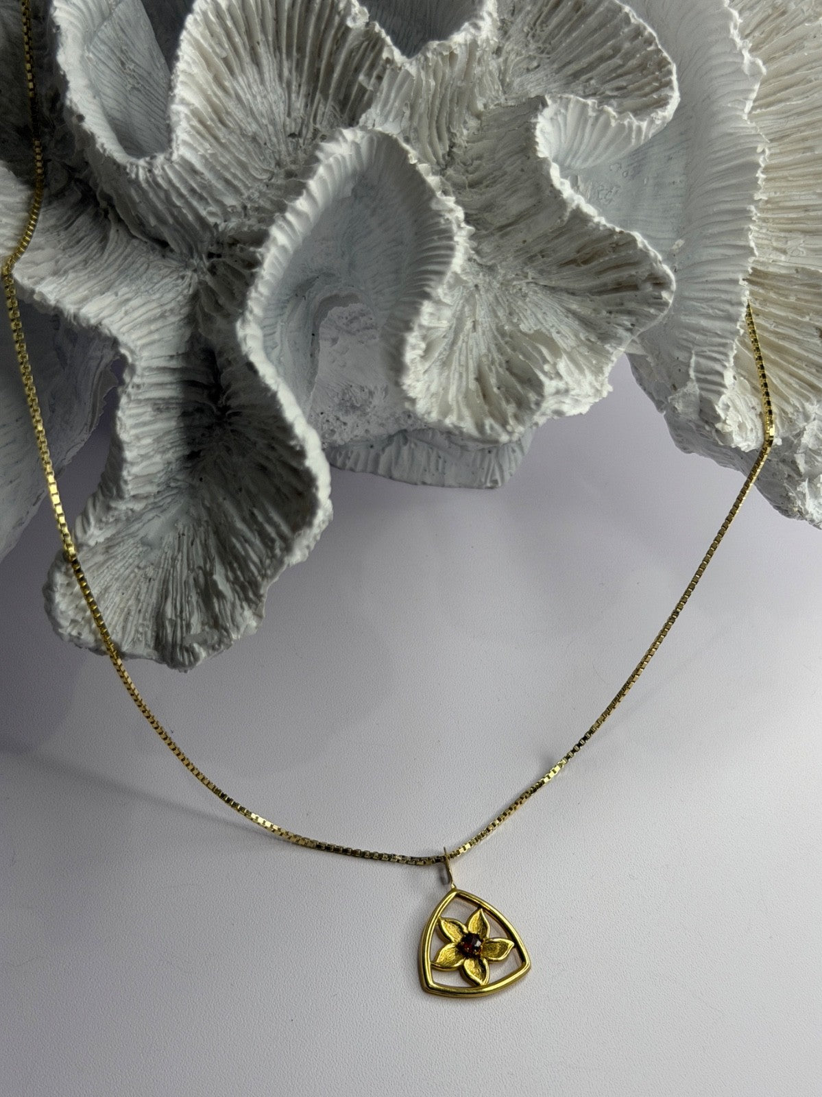 925 Sterling Silver Gold Plated Garnet Flower Necklace
