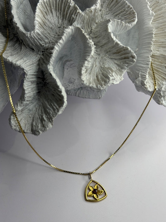 925 Sterling Silver Gold Plated Garnet Flower Necklace