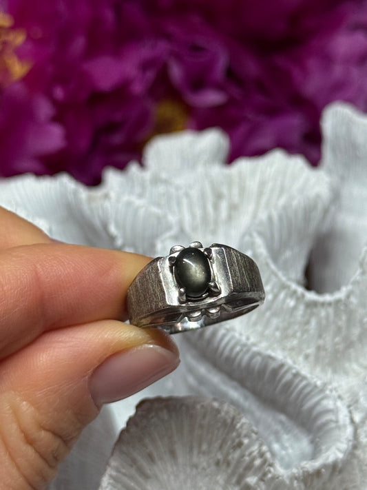 Men'S 925 Sterling Silver Cat'S EYE Tourmaline Ring Size 9