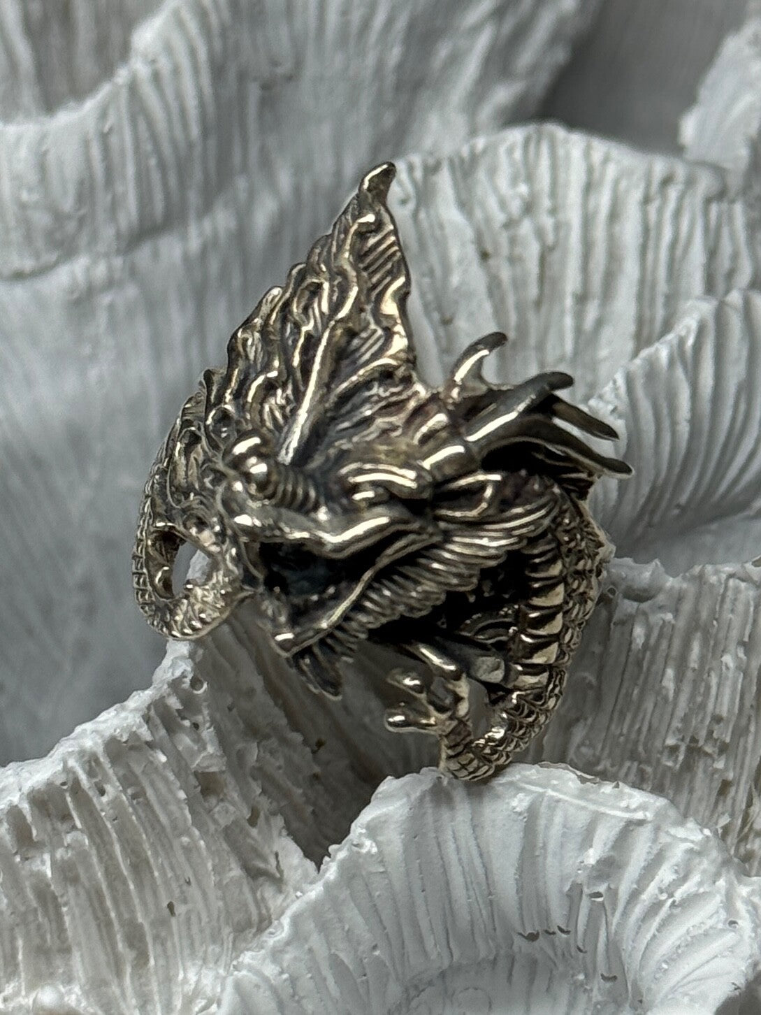 925 Sterling Silver Dragon Ring Size 9