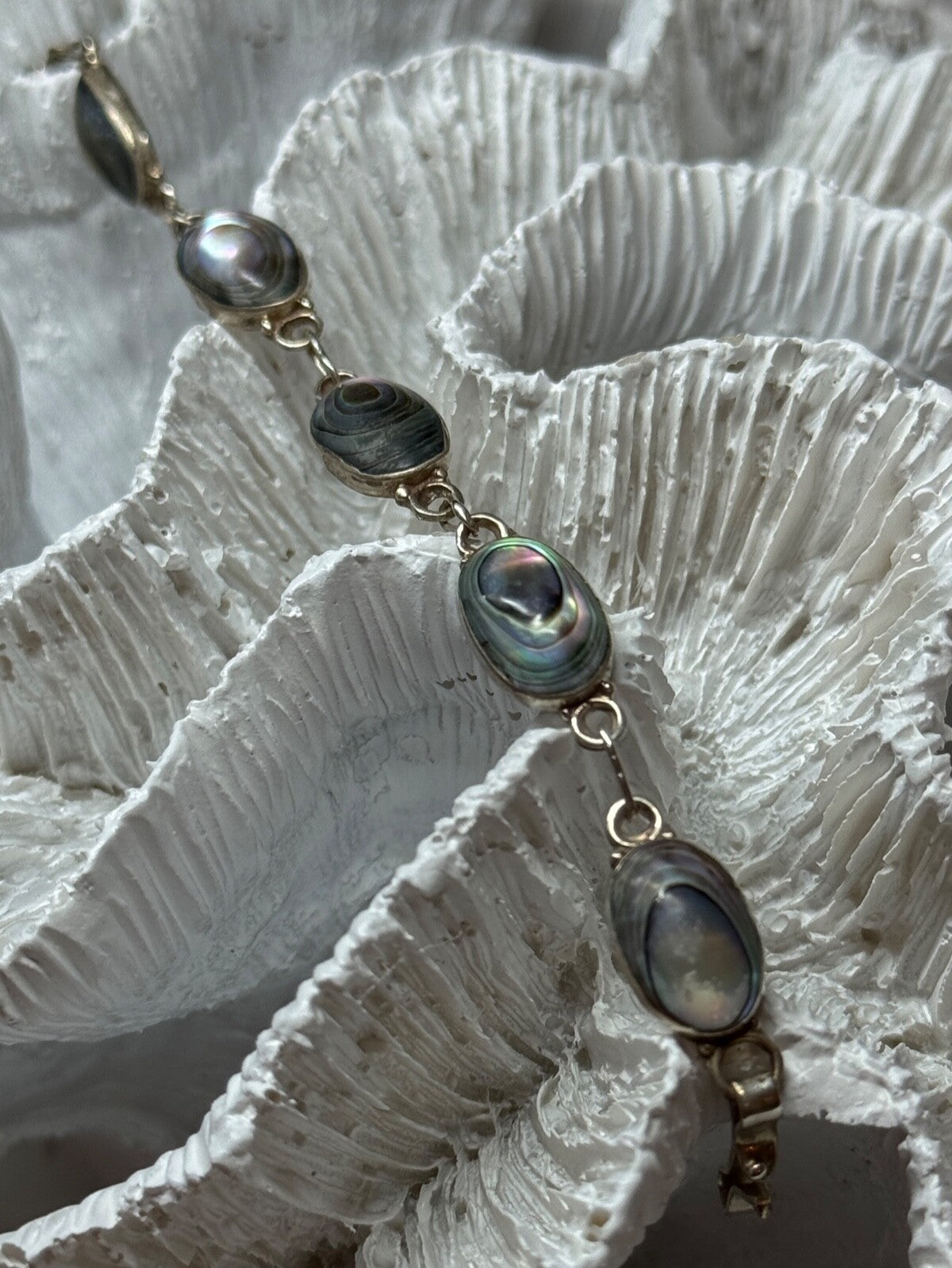 Vintage 925 Sterling Silver Abalone Bracelet Length 7 Inch