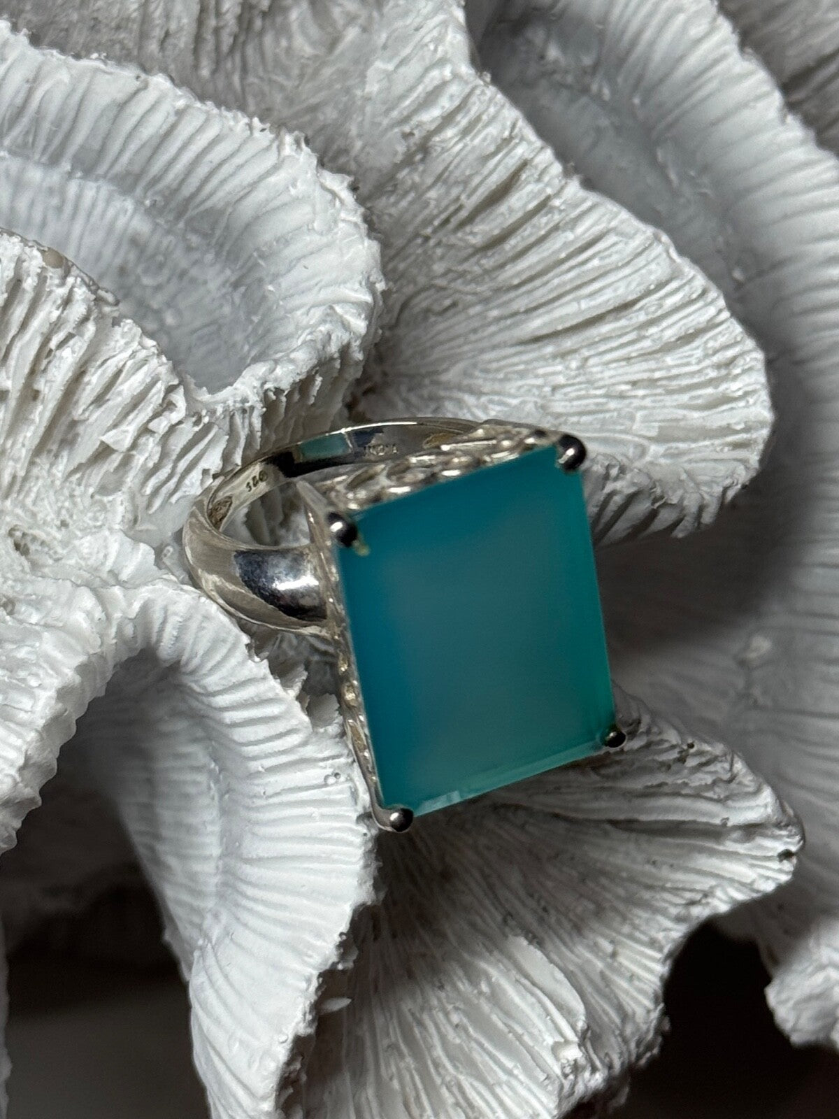 925 Sterling Silver Aquamarine Ring Size 7.5
