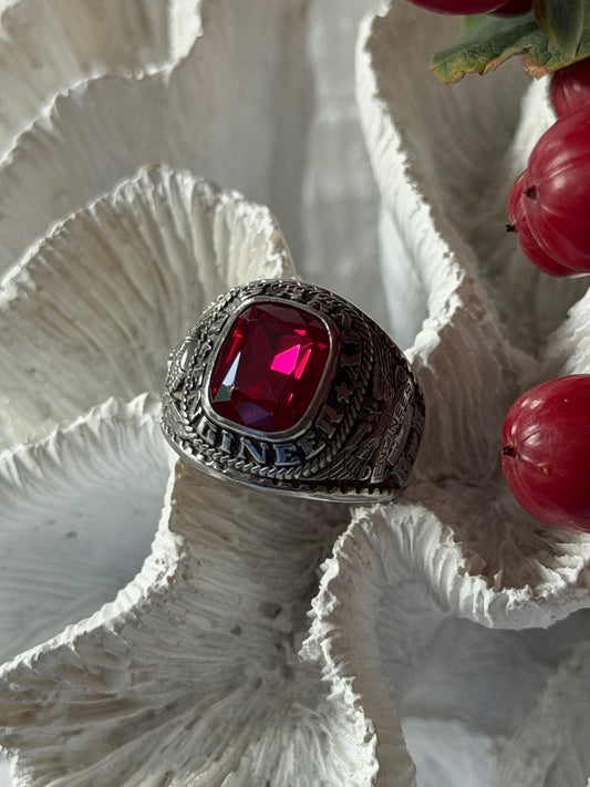 Jostens Yltm U.S Army Engineer 925 Sterling Silver Ruby Ring Size 8.5
