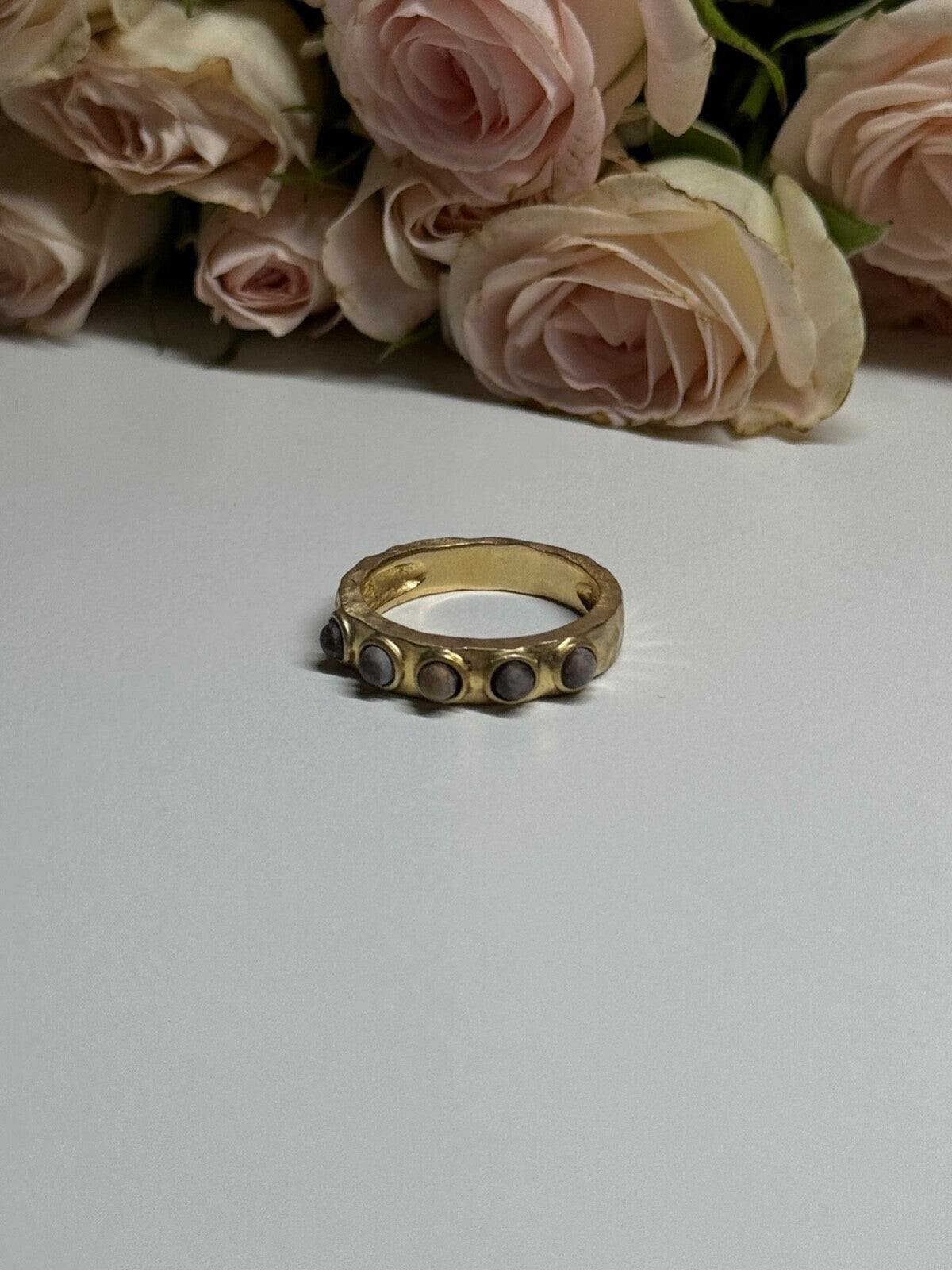925 Sterling Silver Gold Plated Pearls Ring Size 6