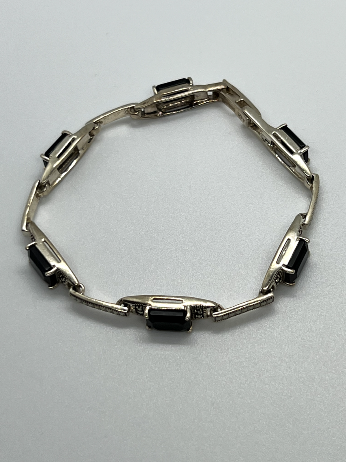 925 Sterling Silver Agate & Marcasite Bracelet