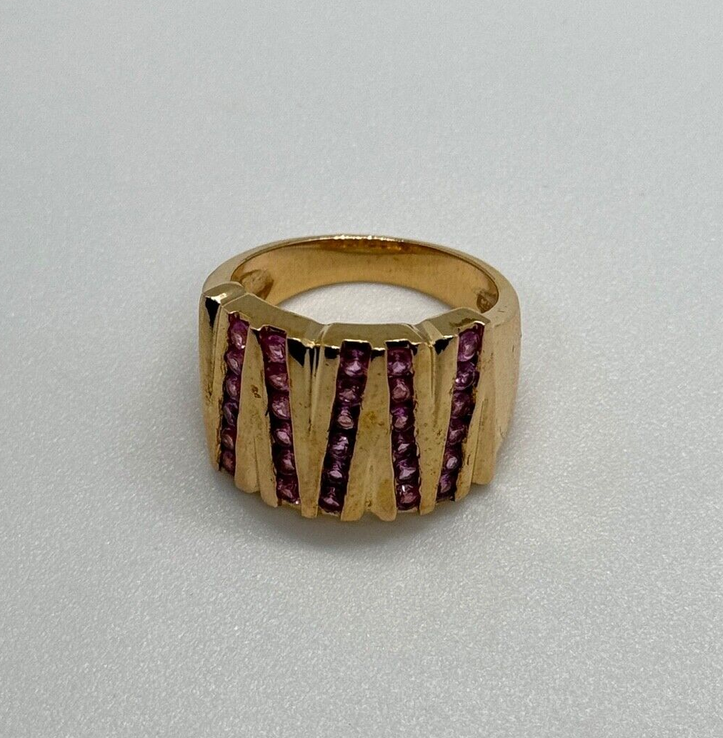 925 Sterling Silver Gold Plated Pink Topaz Ring Size 6.5
