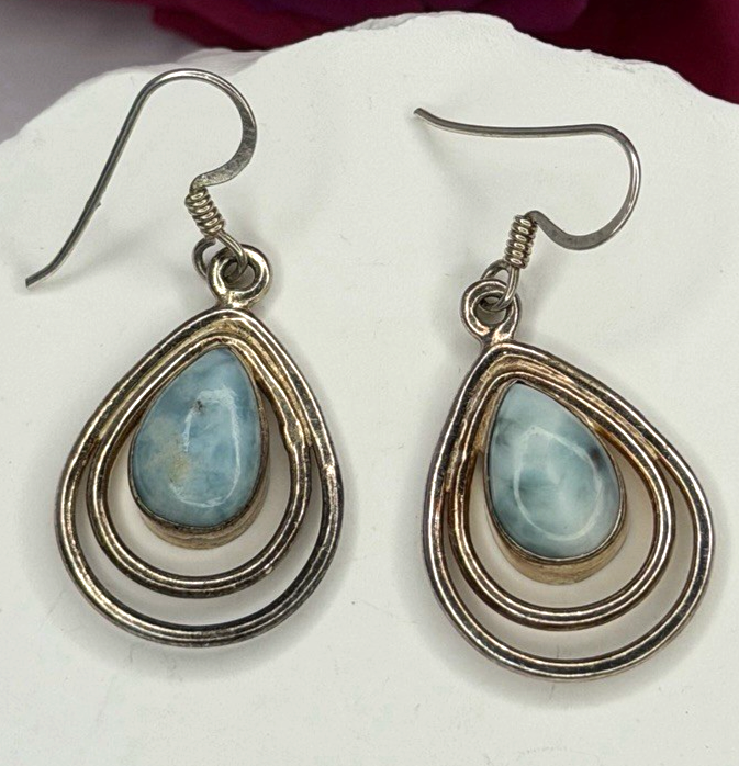 Vintage 925 Sterling Silver Blue Larimar Drop Earrings