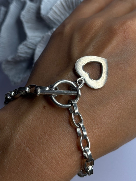 925 Sterling Silver Heart Charm Bracelet Length 7.5