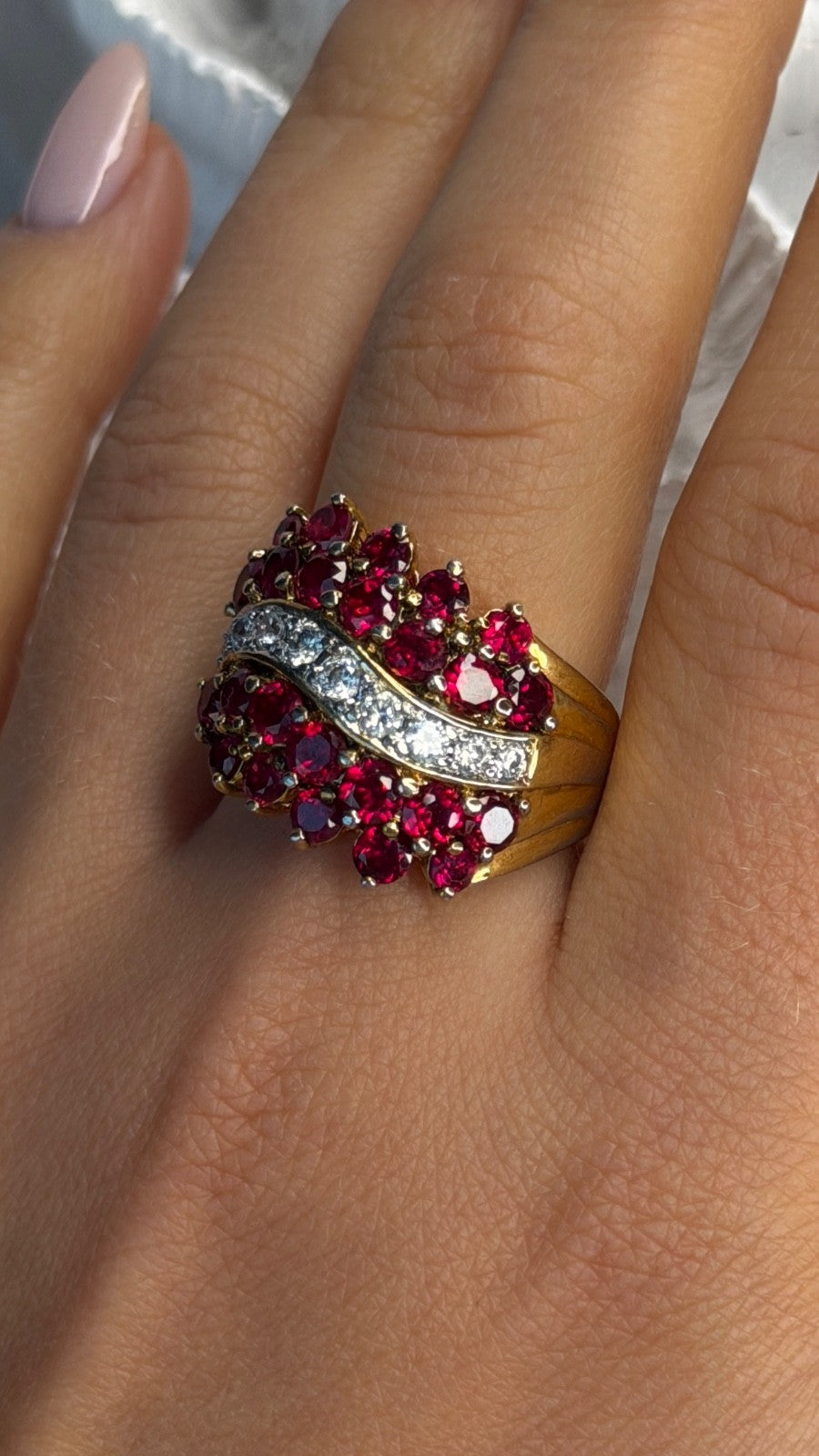 925 Sterling Silver Gold Plated Red & White Spinel Ring Size 9