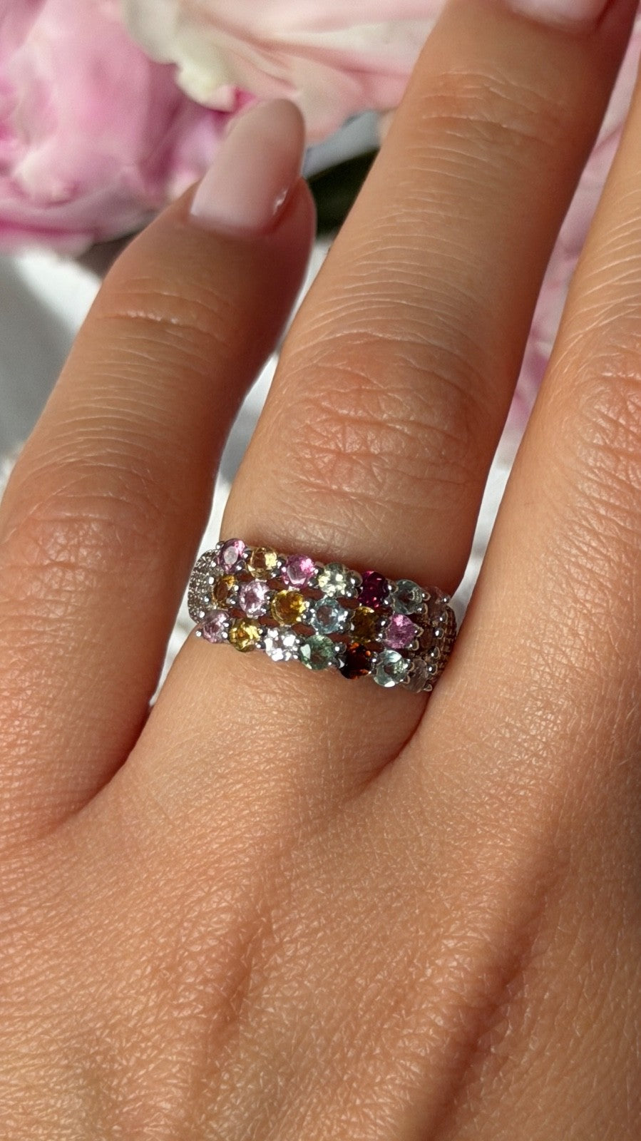 925 Sterling Silver Multi Color Spinel Ring Size 6