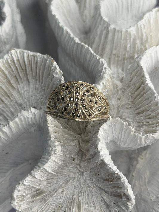 Vintage 925 Sterling Silver Marcasite Ring Size 10