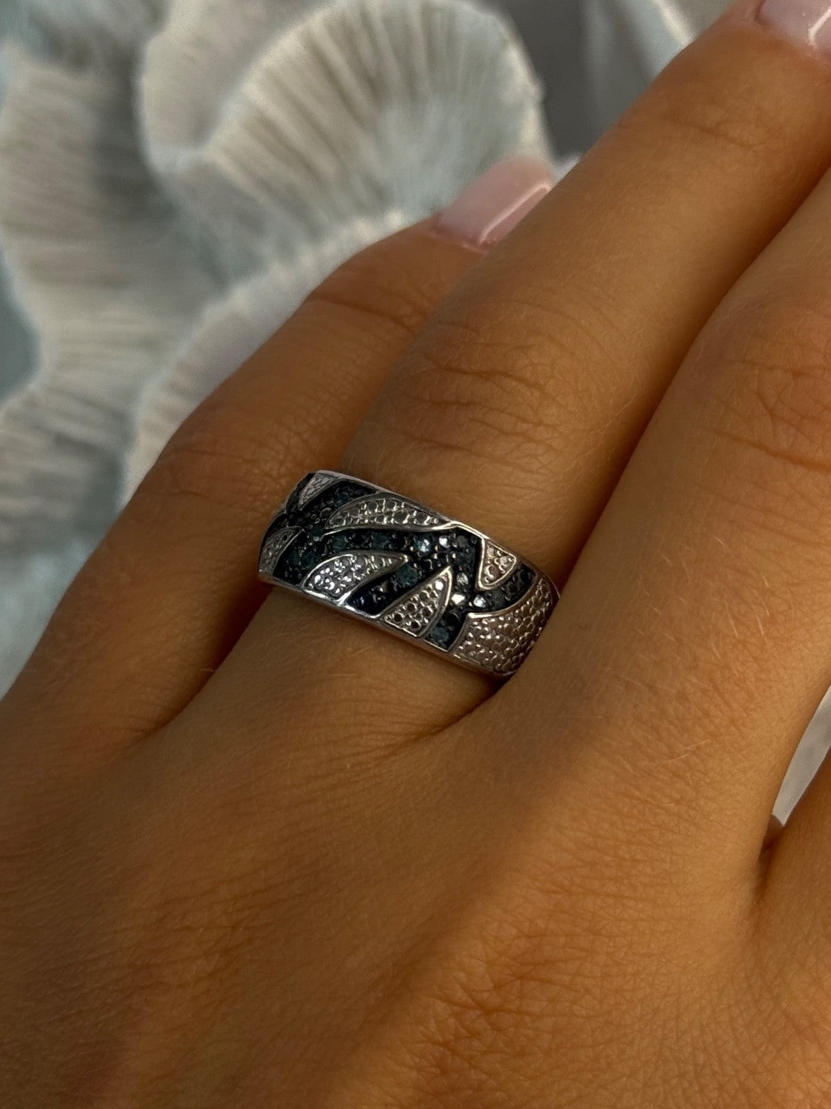 925 Sterling Silver Sapphire Ring Size 7