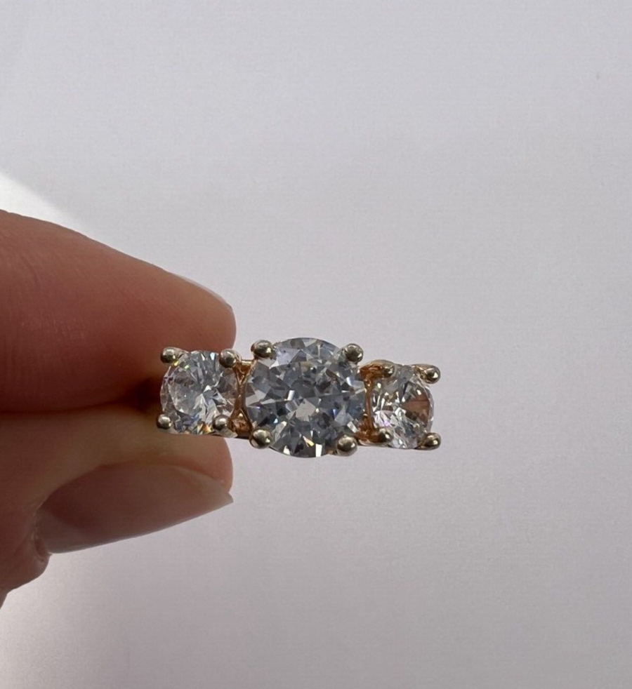 925 Sterling Silver Gold Plated CZ Ring - Size 6 Elegant Jewelry