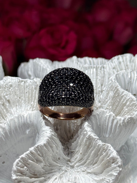 925 Sterling Silver Gold Plated Black Spinel Ring Size 8.5